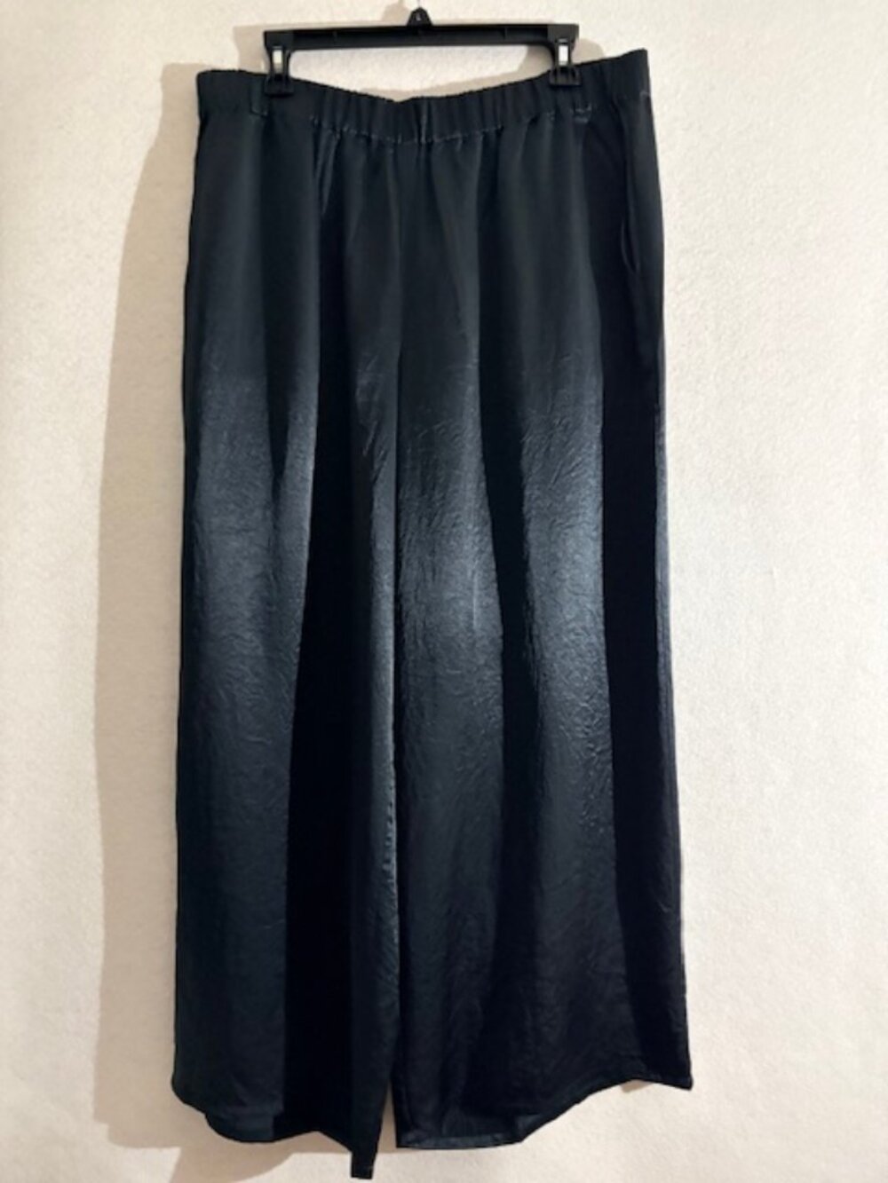 Eileen Fisher Graphite Wide Ankle Pant Large Textured Satin Slash Pockets NWT